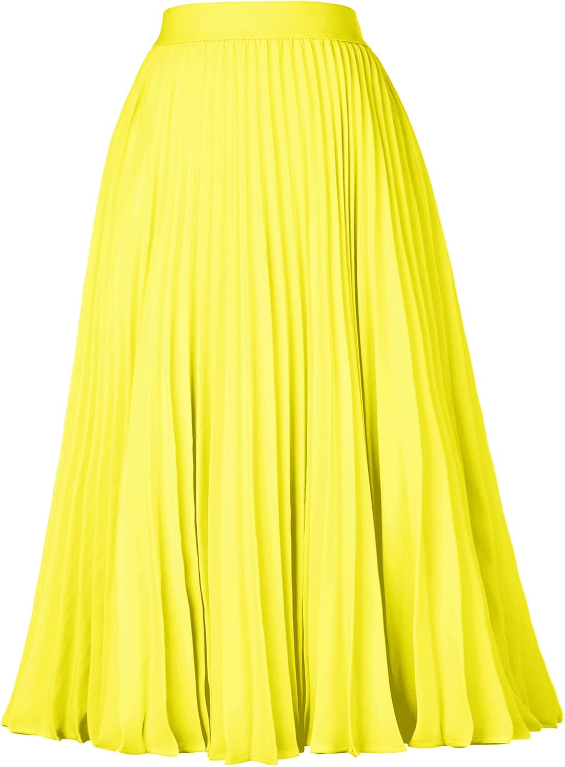 High Elastic Waist Pleated Chiffon Midi Swing Skirt for Women
