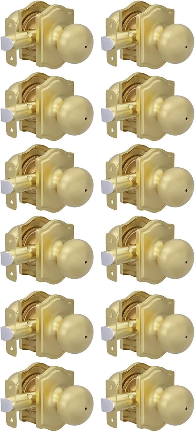 Brushed Gold Privacy Door Knobs for Bedrooms & Bathrooms