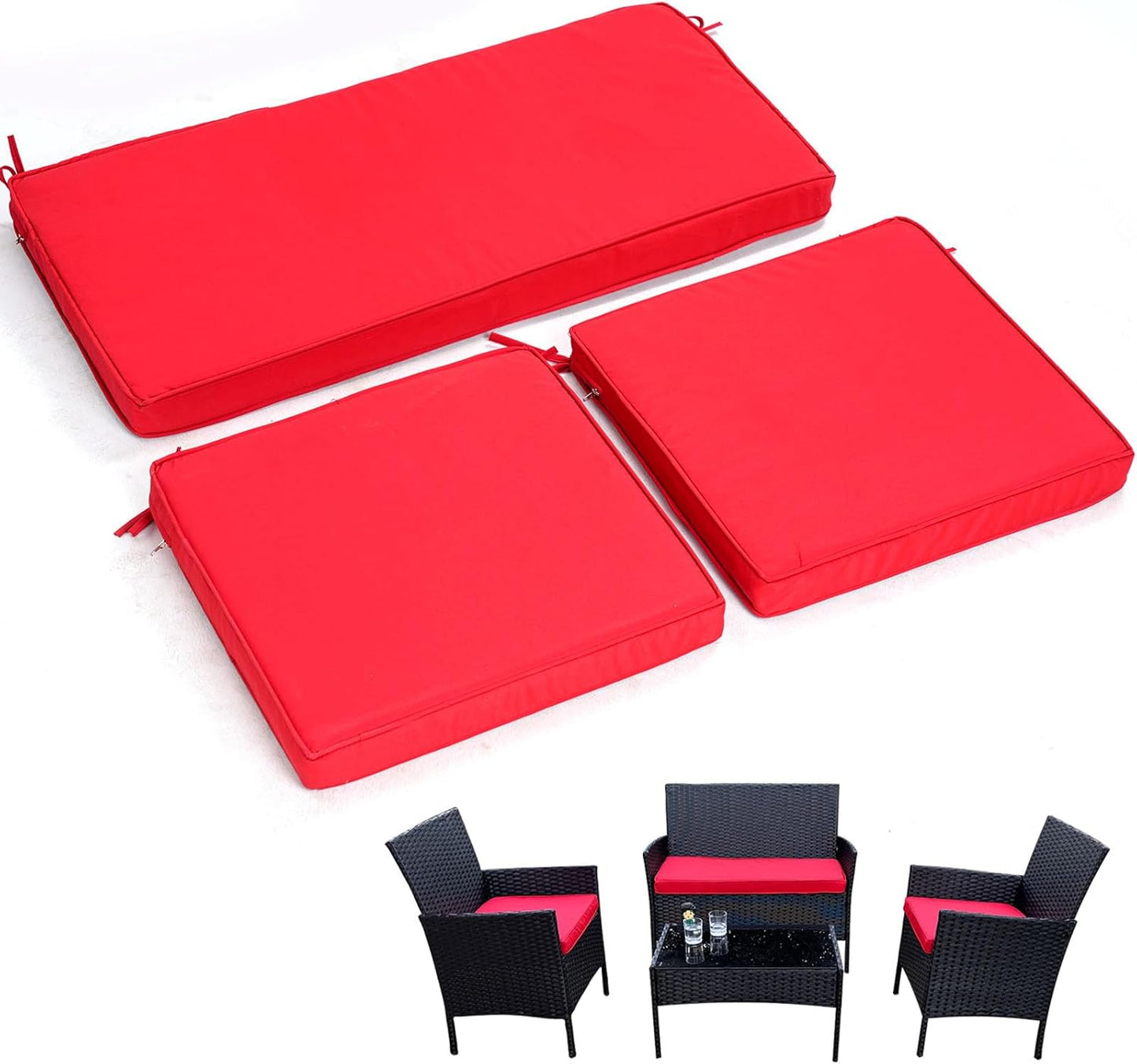 3-Pack Outdoor Patio Furniture Replacement Cushions Set for Comfort