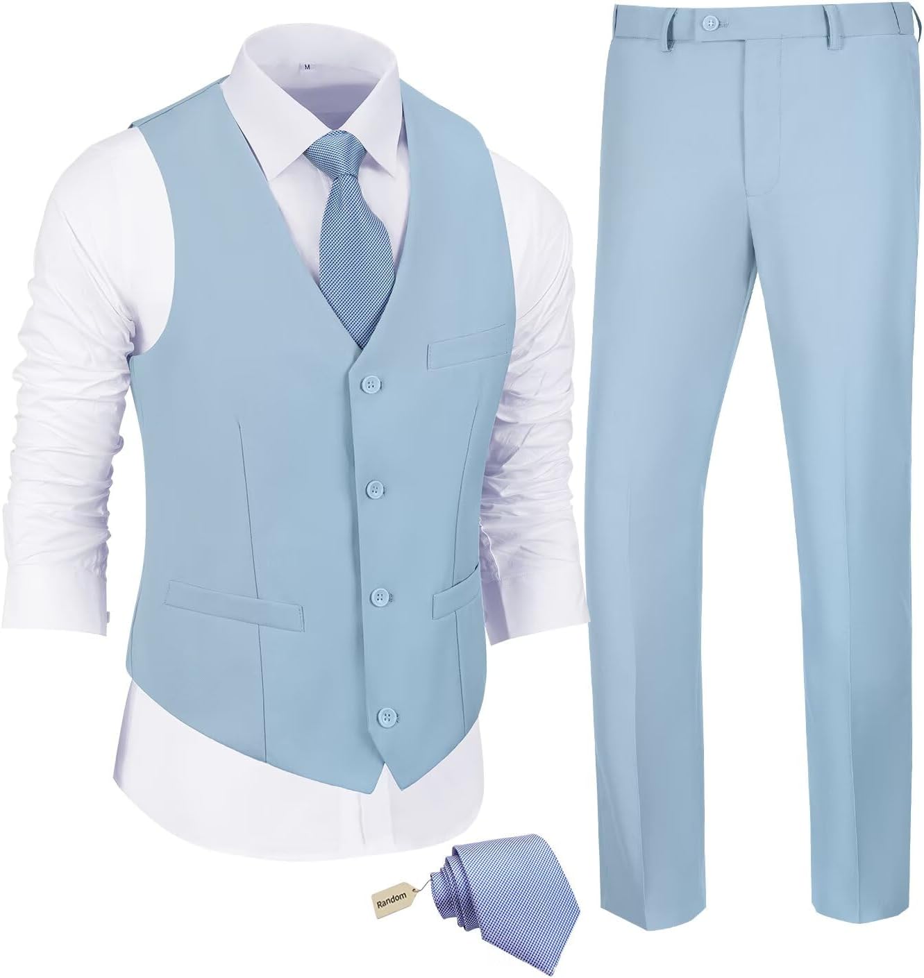 JPF Men's 2 Piece Slim Fit Suit Set with Vest and Tie Included
