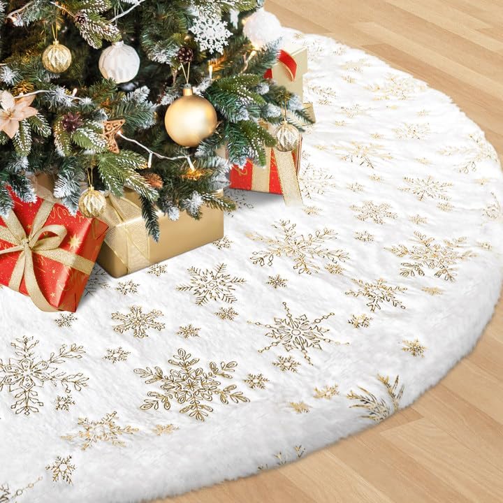 48 Inch Luxury Christmas Tree Skirt with Snowflake Design