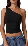 One Shoulder Tank Top Cropped Tee - Slim Fit Double Lined Tanks