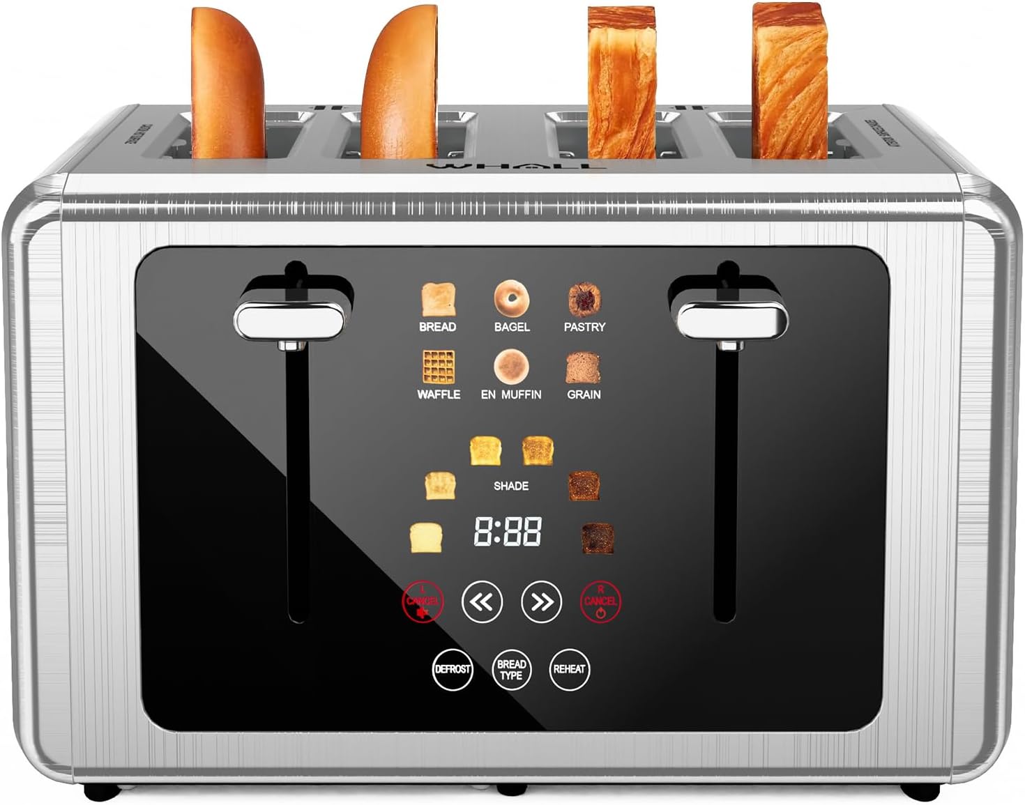 4 Slice Touch Screen Toaster with Digital Timer and Dual Control