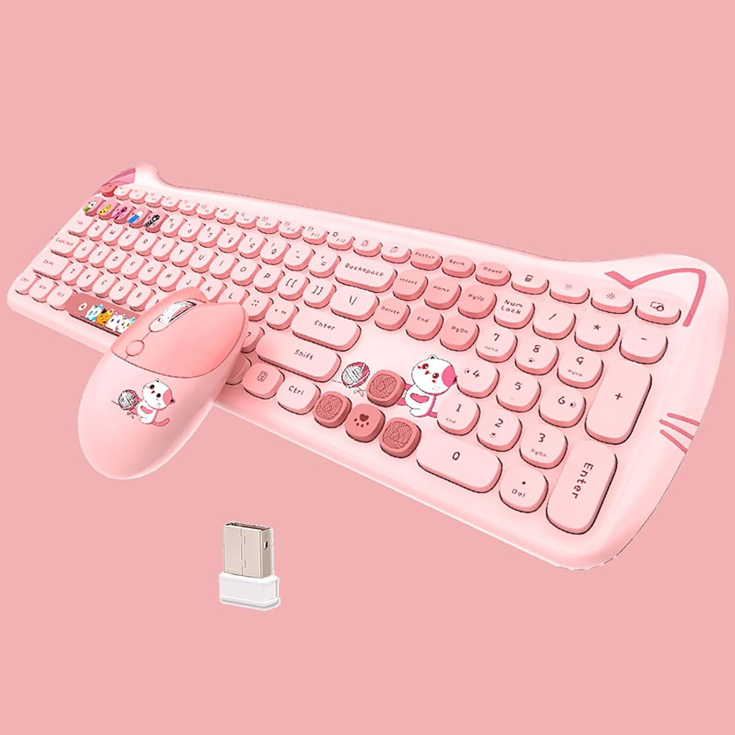 Cute Cat 2.4G Wireless Keyboard and Mouse Combo for PC