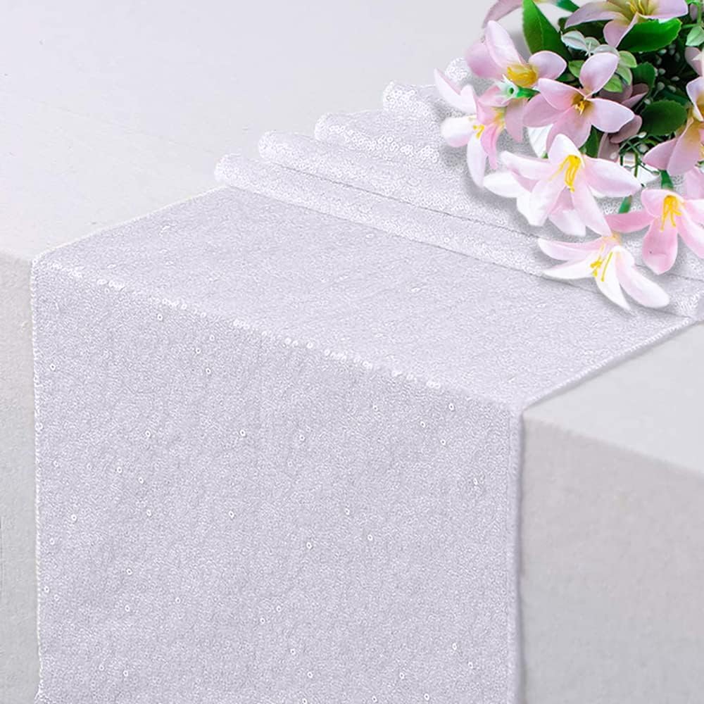 WISPET White Sequin Table Runner for Elegant Party Decor