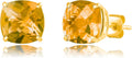 14K Yellow Gold 8MM Cushion Cut Citrine Stud Earrings for Women