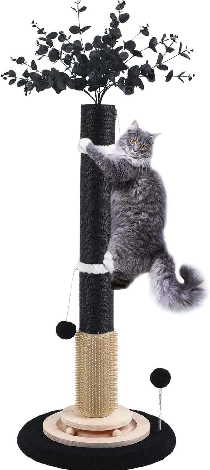 Gothic Scratching Post for Cats, 45in Tall with Toys and Groomer