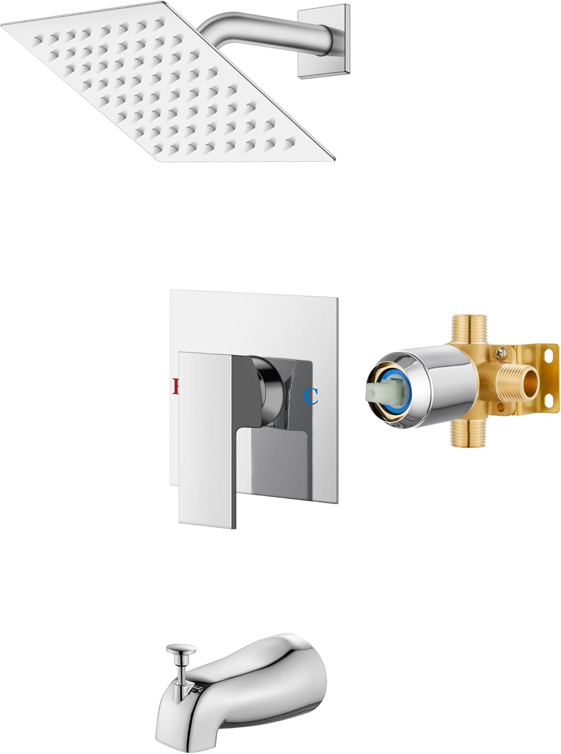 Airuida Shower Faucet Set with Rainfall Showerhead and Tub Spout