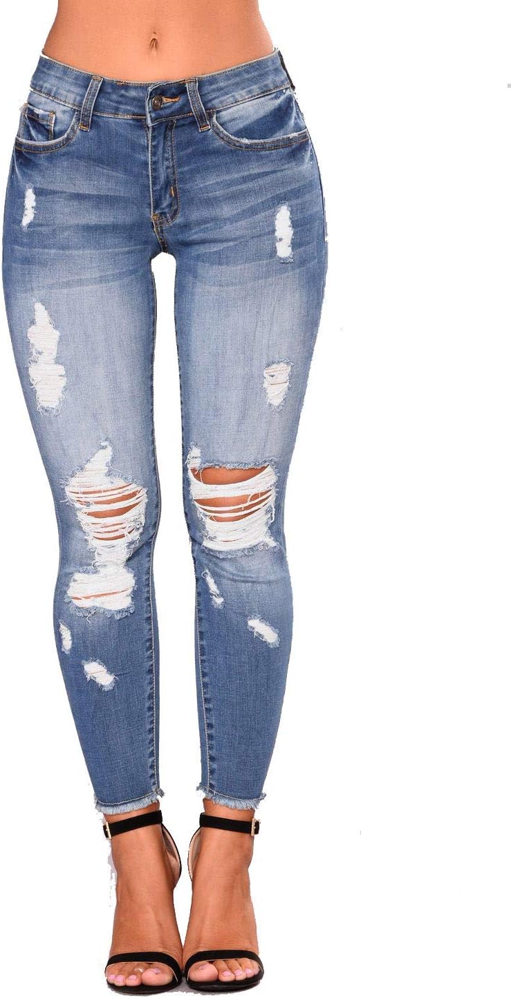 Women's High Waisted Distressed Stretch Jeans for Comfort