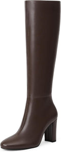 Modatope Knee High Boots for Women Chunky Heel Rounded Toe Knee-High