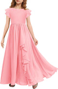 Girls Lace Flower Maxi Dress Ruffle Sleeve A-Line - Elegant Fit
