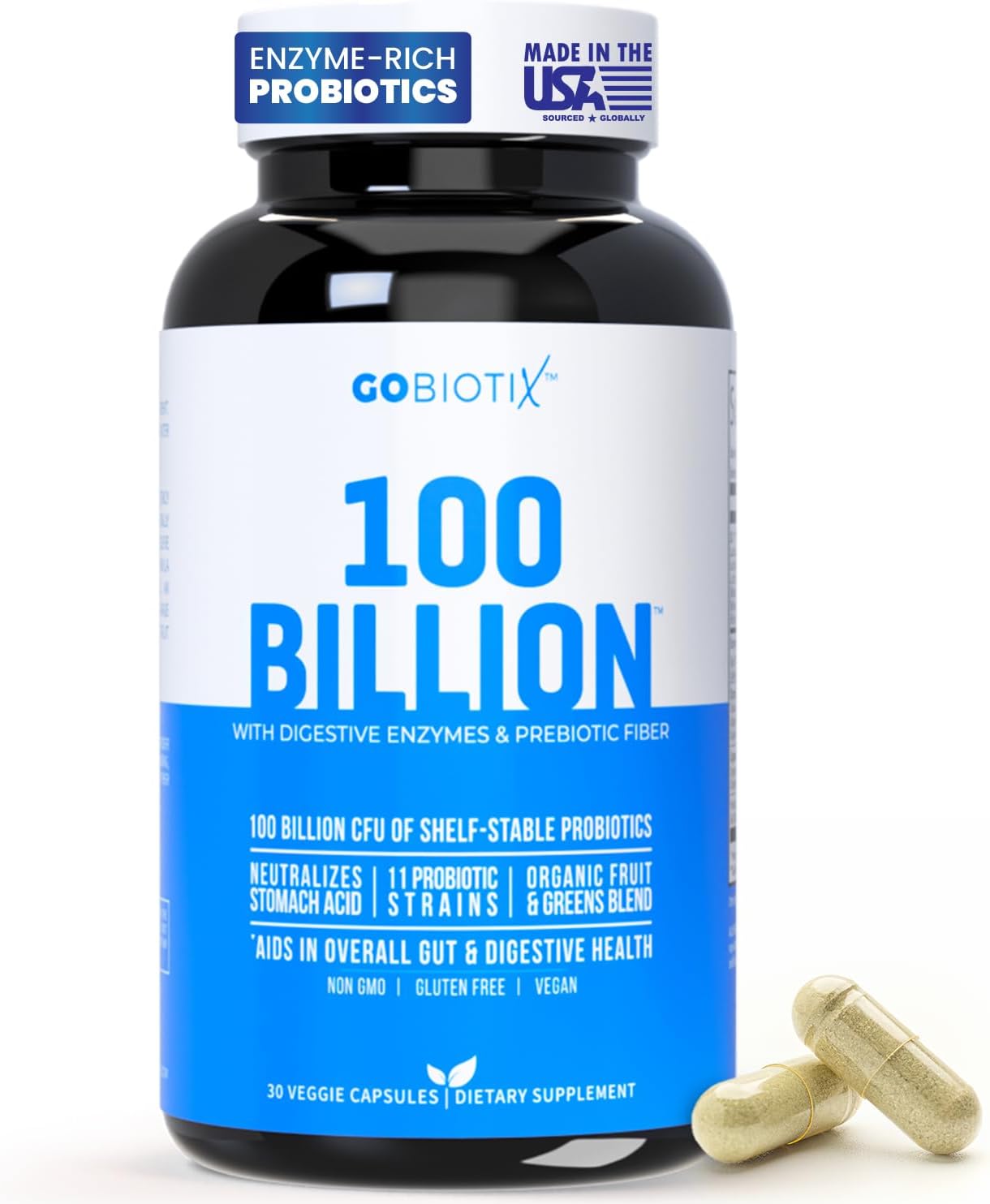 GOBIOTIX 100 Billion Digestive Enzymes Probiotics Supplement