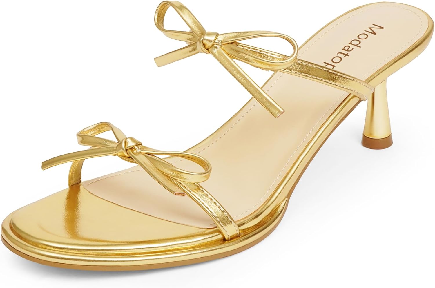 Modatope Two Strap Bow Tie Kitten Heel Sandals for Women