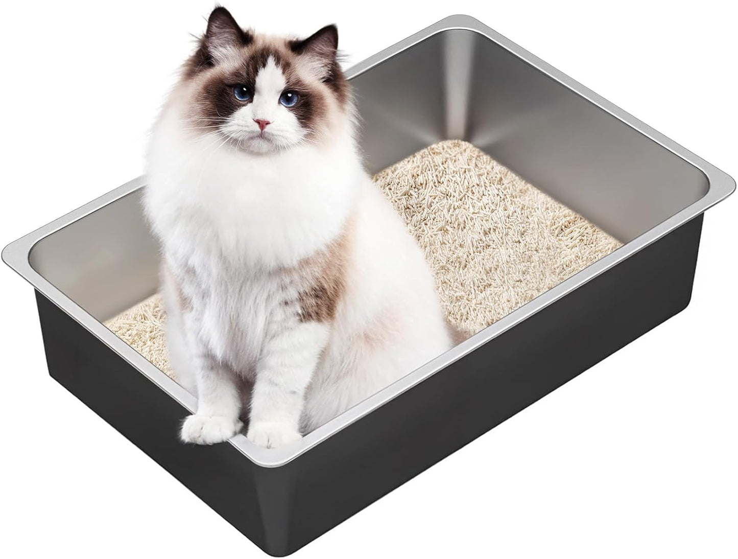 Ohtomber Stainless Steel Litter Box for Cats and Kittens