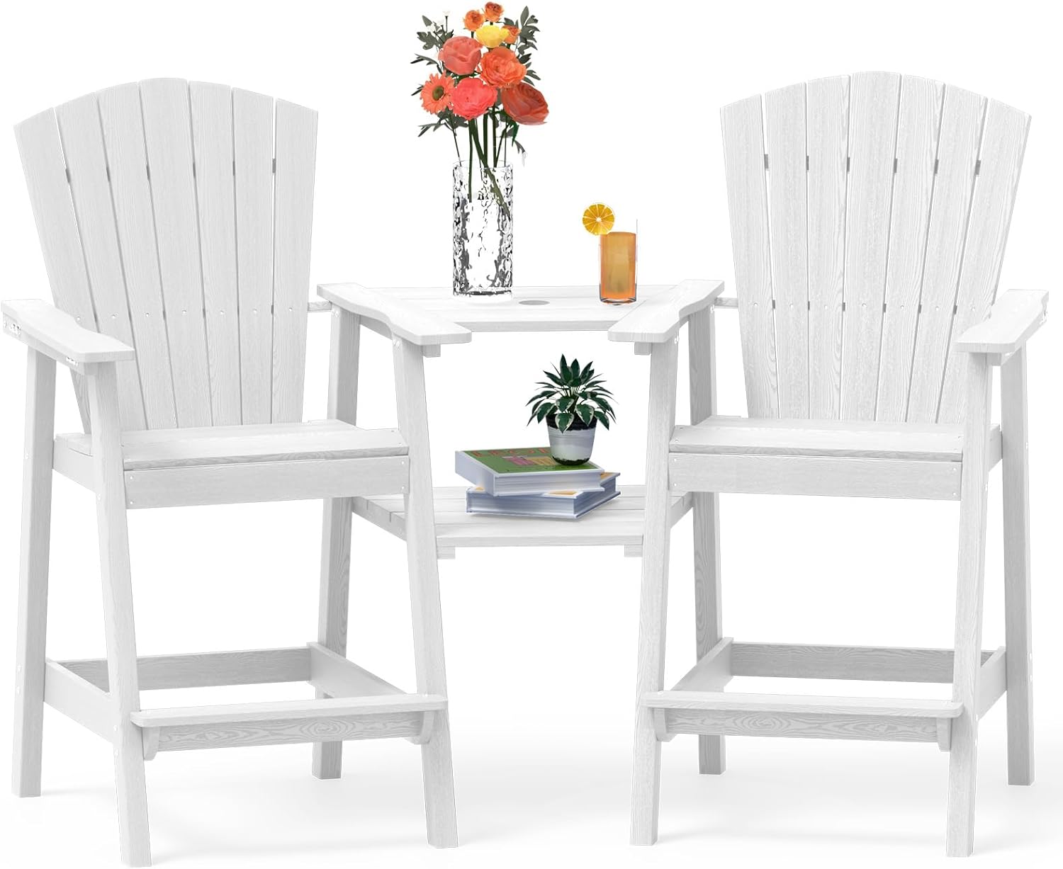 Tall Adirondack Chairs Set of 2 with Removable Tray Design