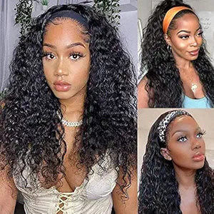 Water Wave Headband Wig Human Hair for Black Women 26 Inch