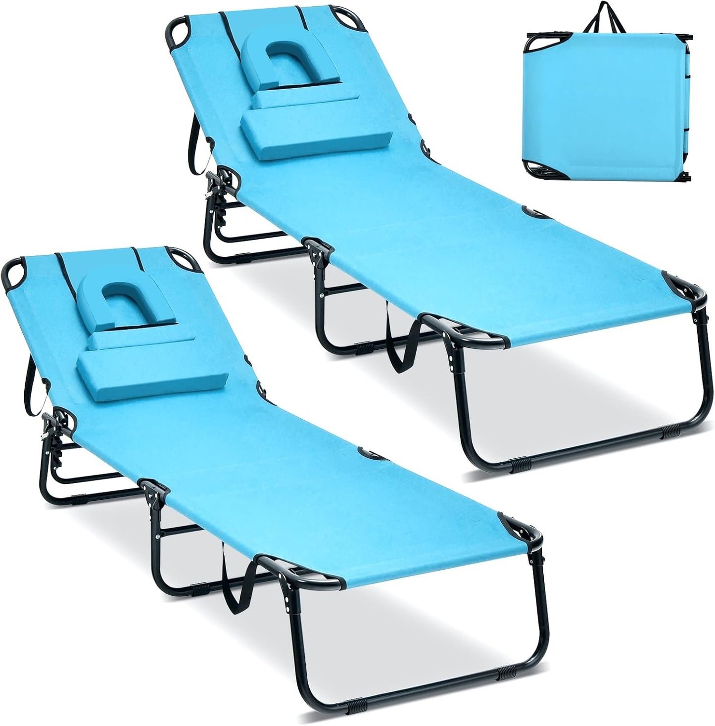 GYMAX Tanning Chair: Adjustable Beach Lounge with Face Hole
