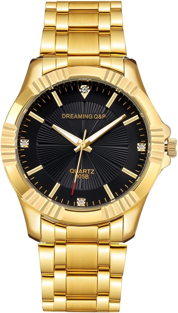 Gold Stainless Steel Men's Watch with Crystals