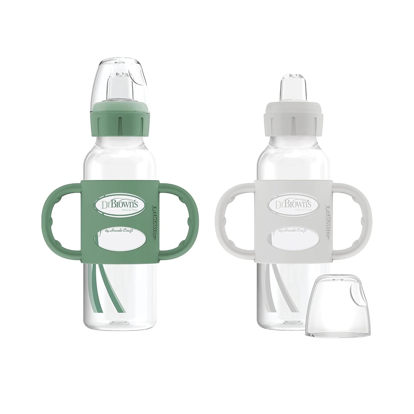Dr. Brown's Easy-Grip Sippy Bottle 2-Pack, 6m+, Green & Gray