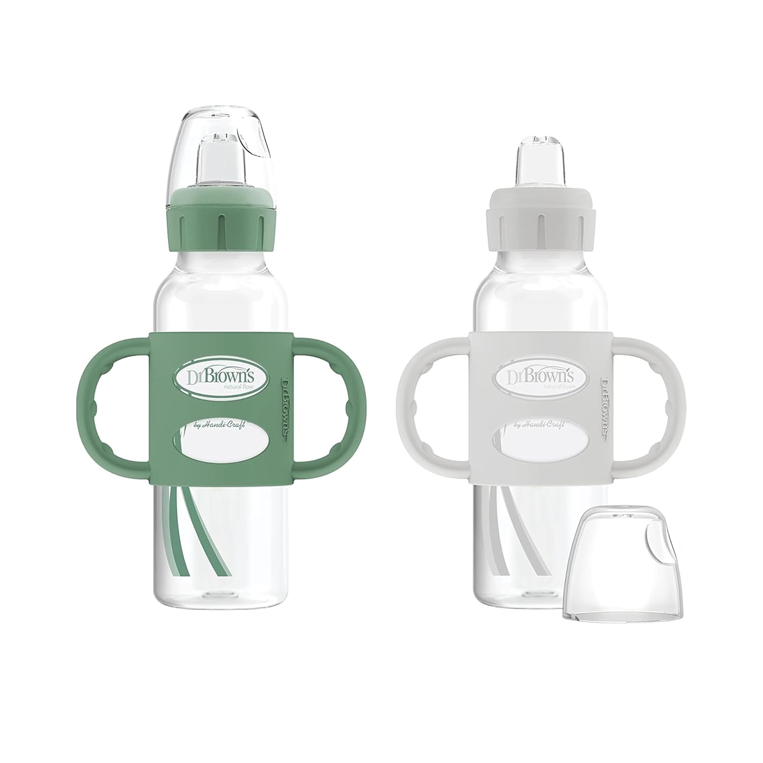 Dr. Brown's Easy-Grip Sippy Bottle 2-Pack, 6m+, Green & Gray