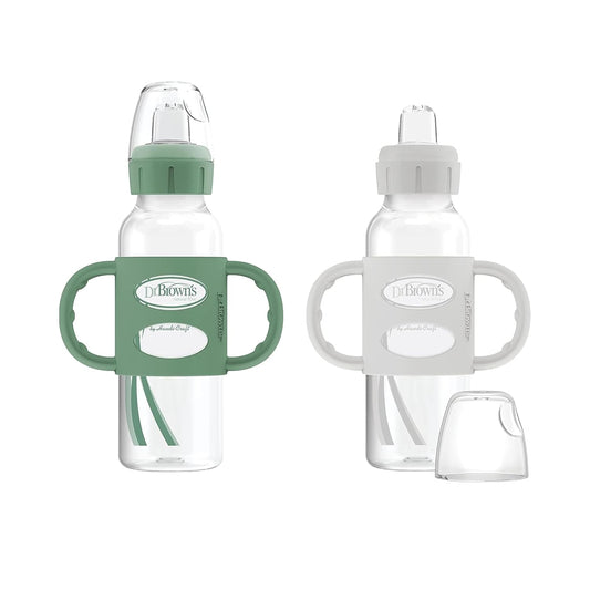 Dr. Brown's Easy-Grip Sippy Bottle 2-Pack, 6m+, Green & Gray