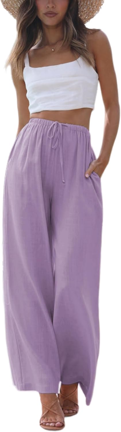 Faleave Women's Cotton Linen Summer Palazzo Pants for Style