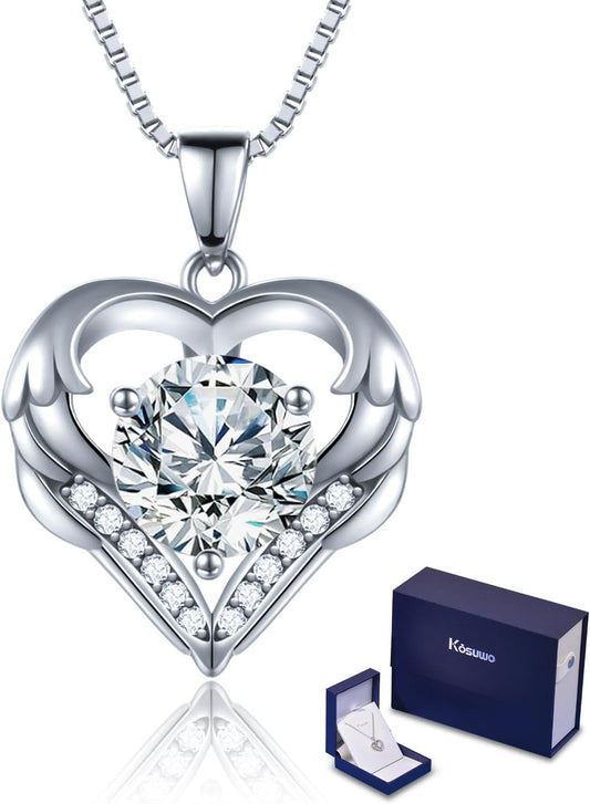 Moissanite Necklace for Women - Heart Shaped Sterling Silver Gift