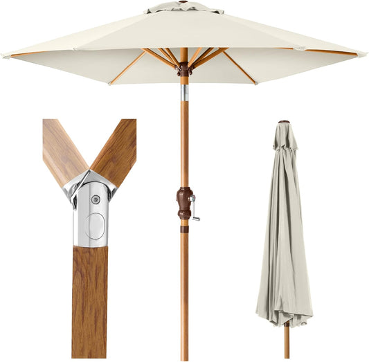 10ft Market Umbrella with Woodgrain Pattern for Outdoor Shade