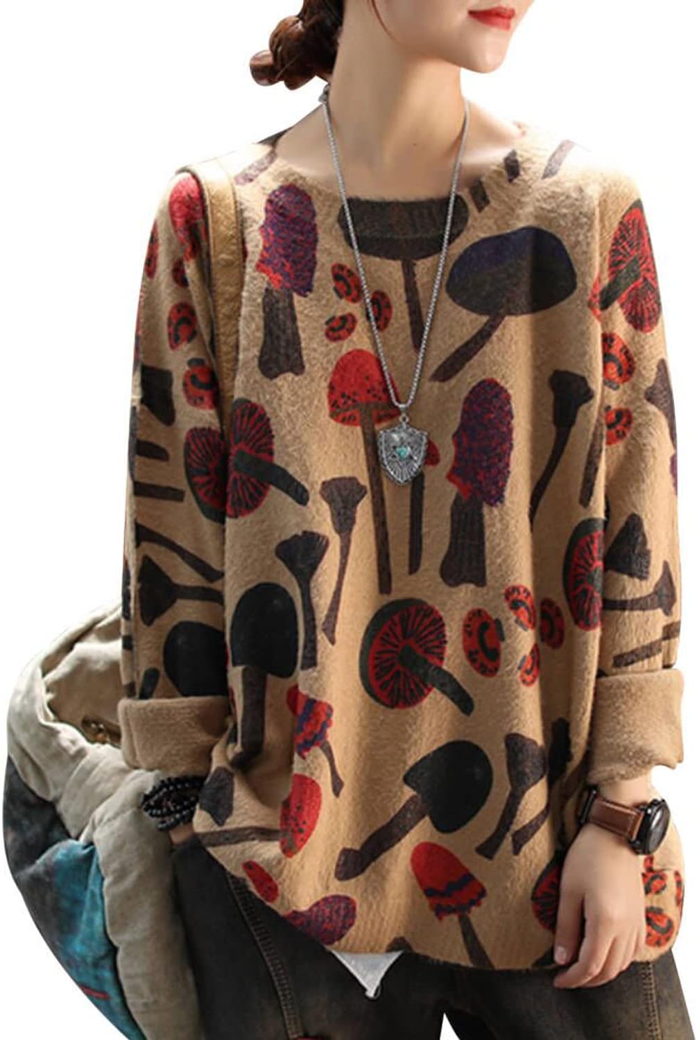 YESNO Women Christmas Sweater Graphic Printed Oversized Pullover