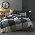 Queen Comforter Set Fluffy Plaid Checkered Pattern - All Seasons