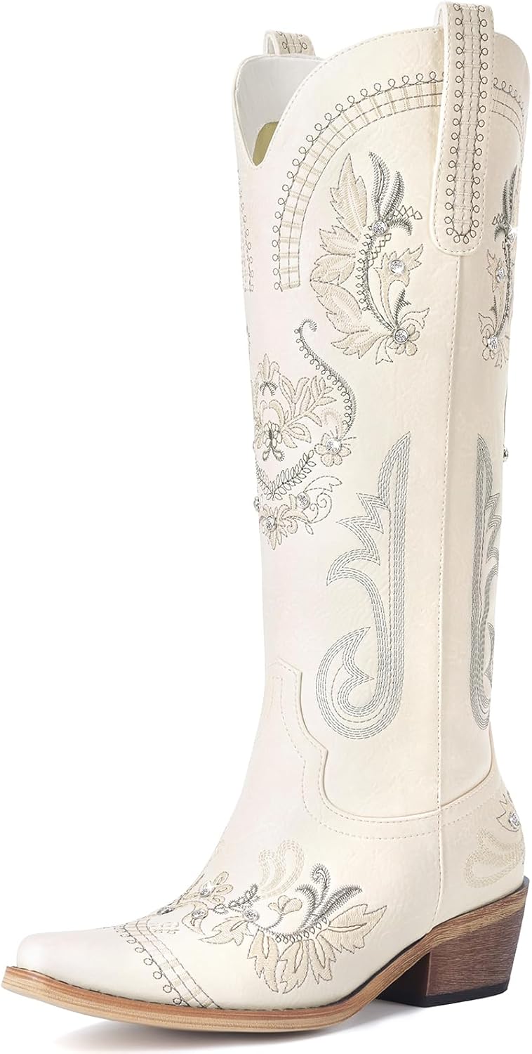 Lumeheel Knee High Western Cowgirl Boots for Women with Rhinestones