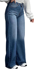 Women's High Rise Wide Leg Jeans - Casual Stretch Denim Pants
