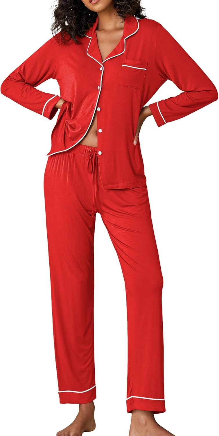 Ekouaer Pajamas Women's Long Sleeve Sleepwear Soft Button Down