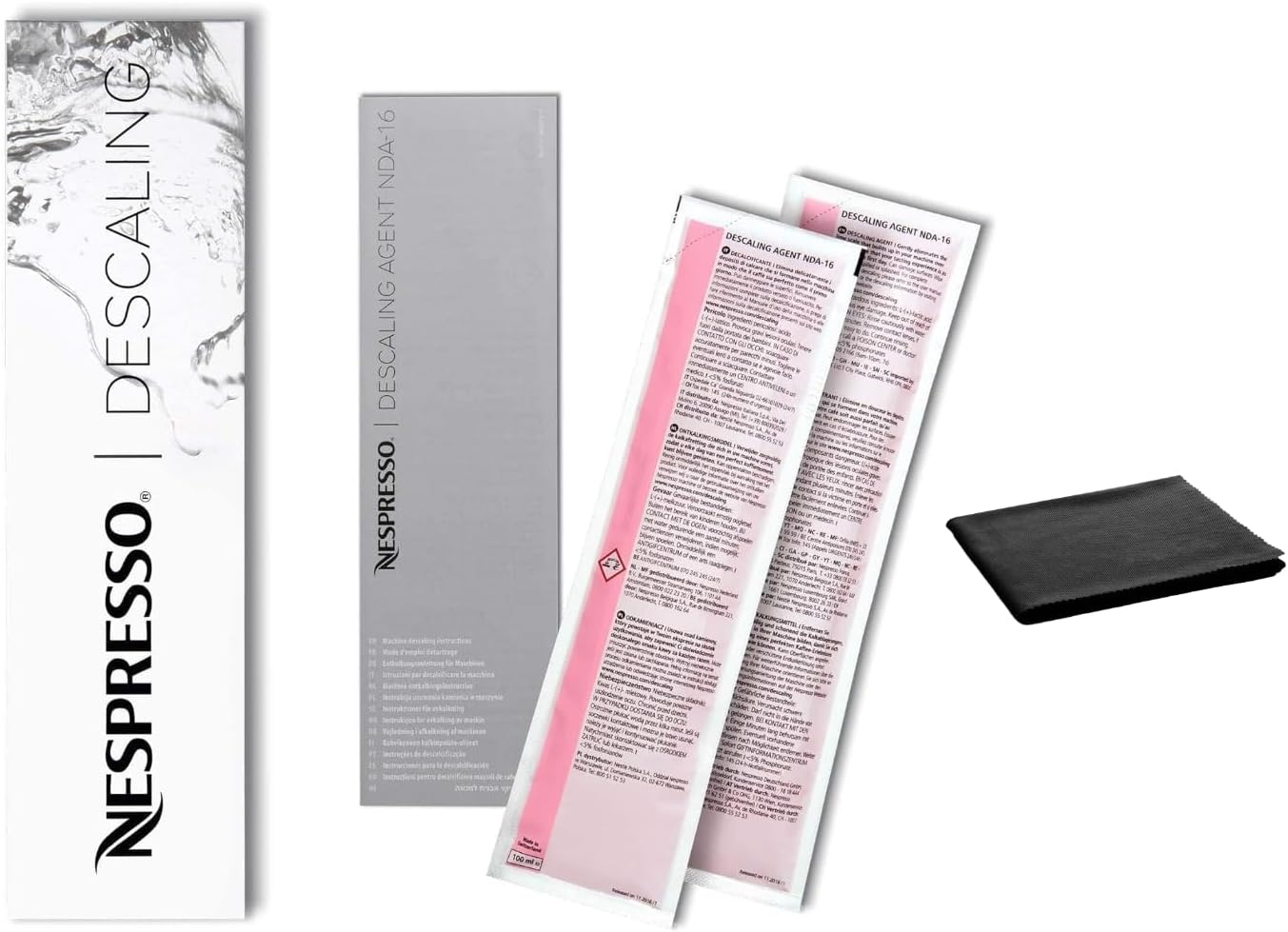 Nespresso Descaling Kit: 2 Packets, All Models, Cleaner + Cloth