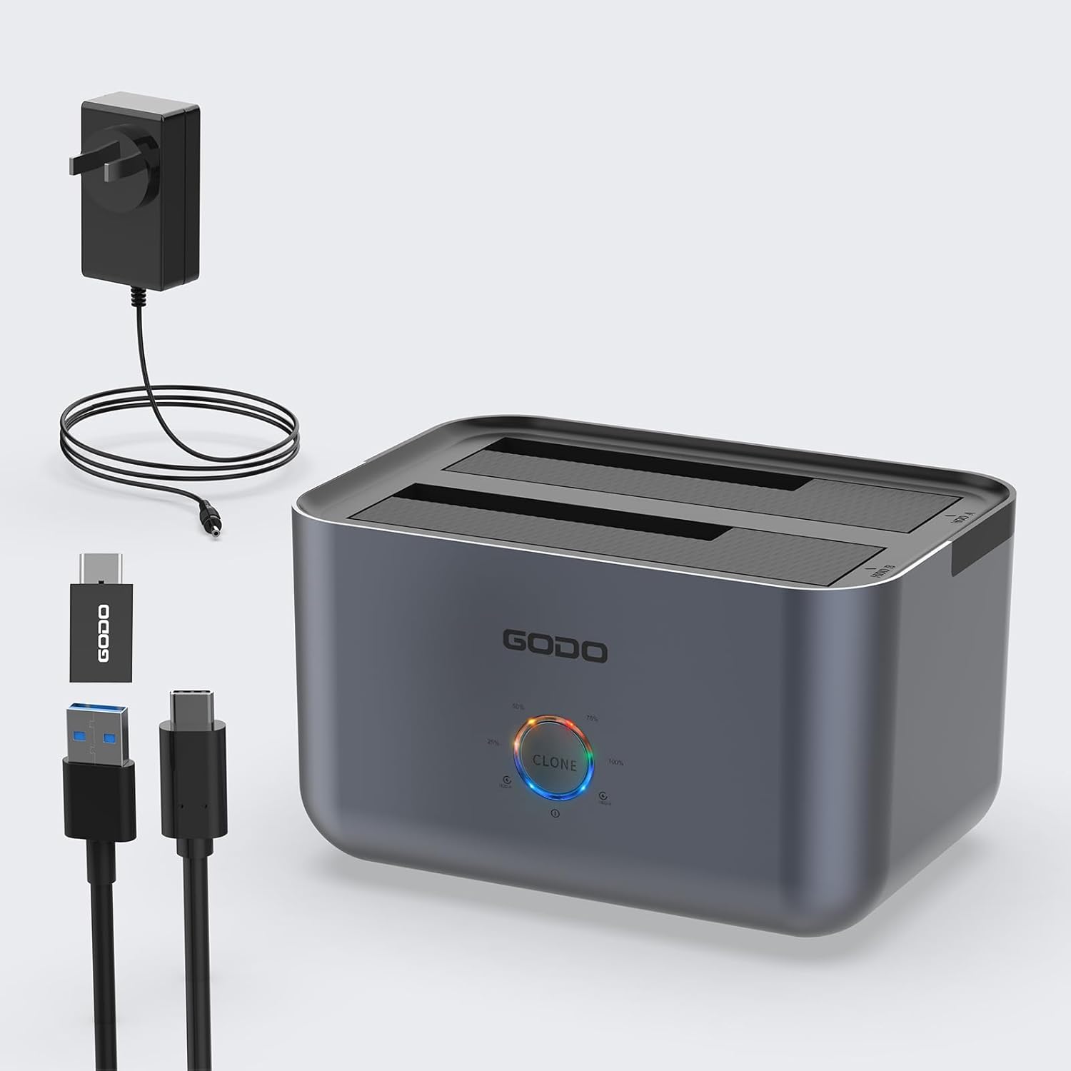 GODO Dual Bay Hard Drive Dock: Offline Clone, 18TB Support