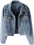 Kedera Women Oversized Denim Jacket with Pearl Beading - Stylish Layer