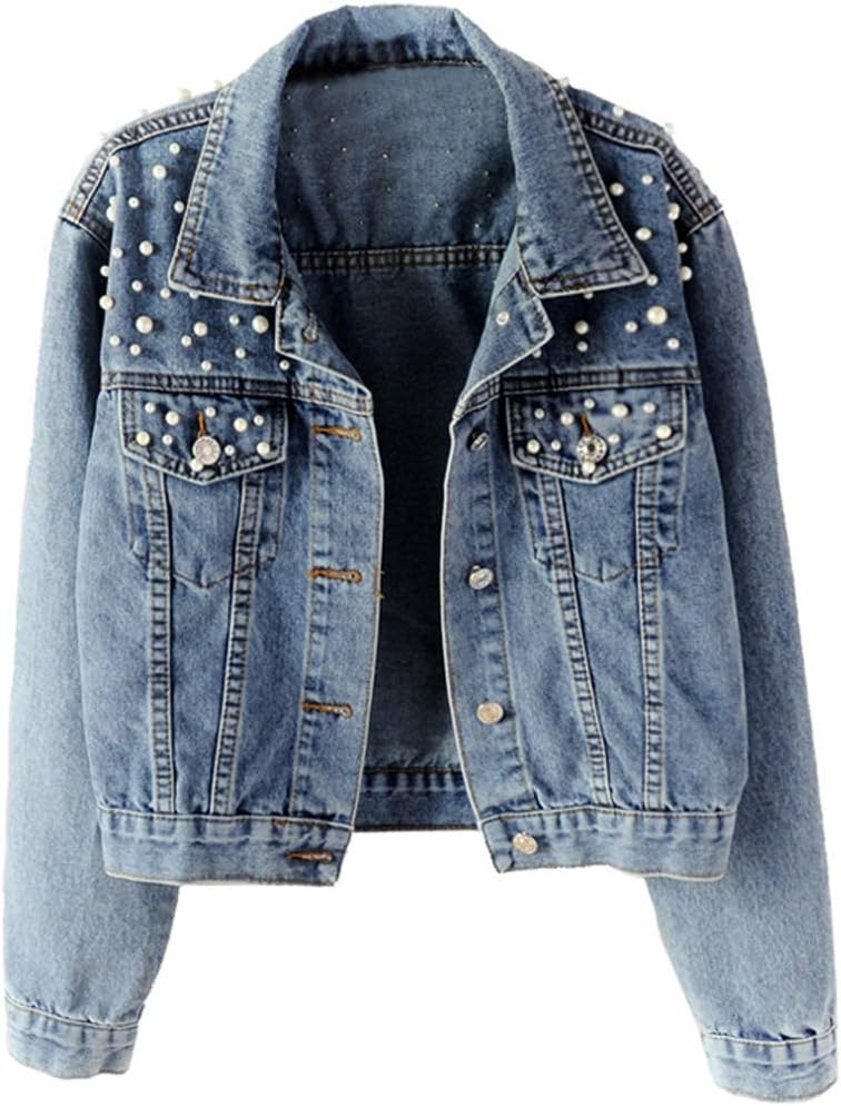 Kedera Women Oversized Denim Jacket with Embroidered Pearls