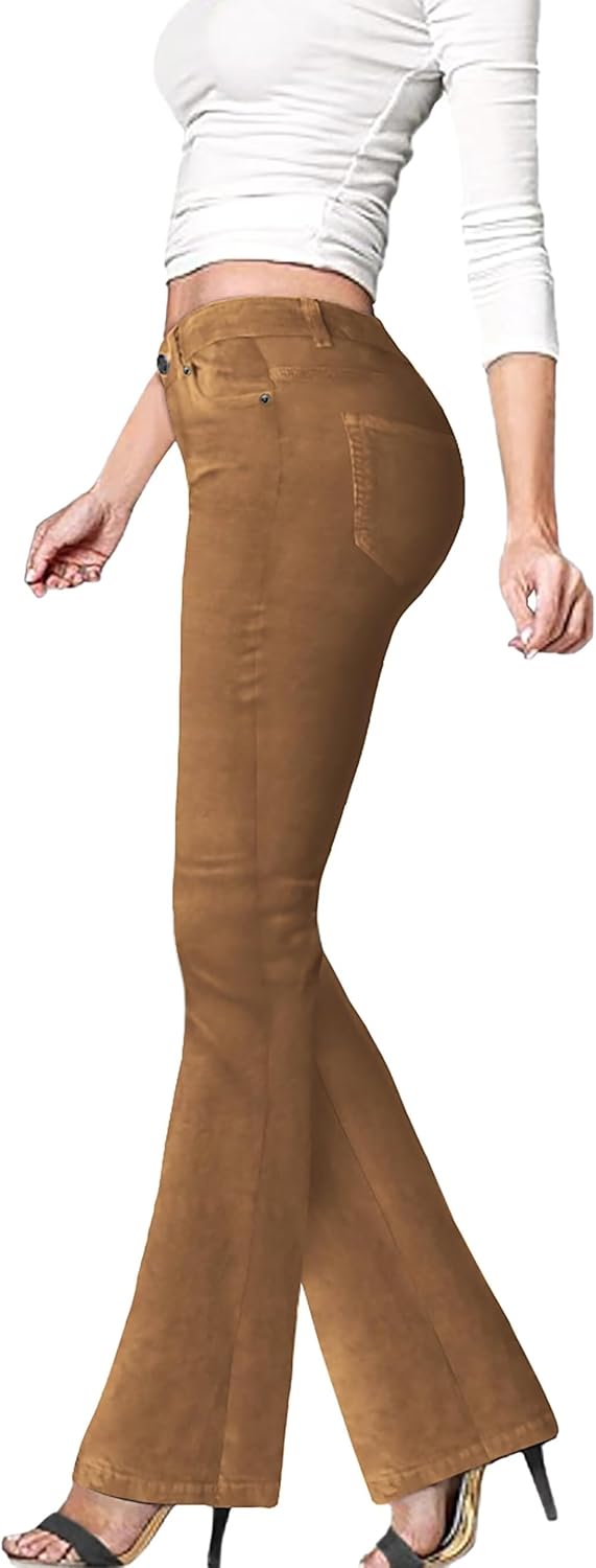 Super Comfy Stretch Women 5 Pockets Corduroy Boot Cut Pants