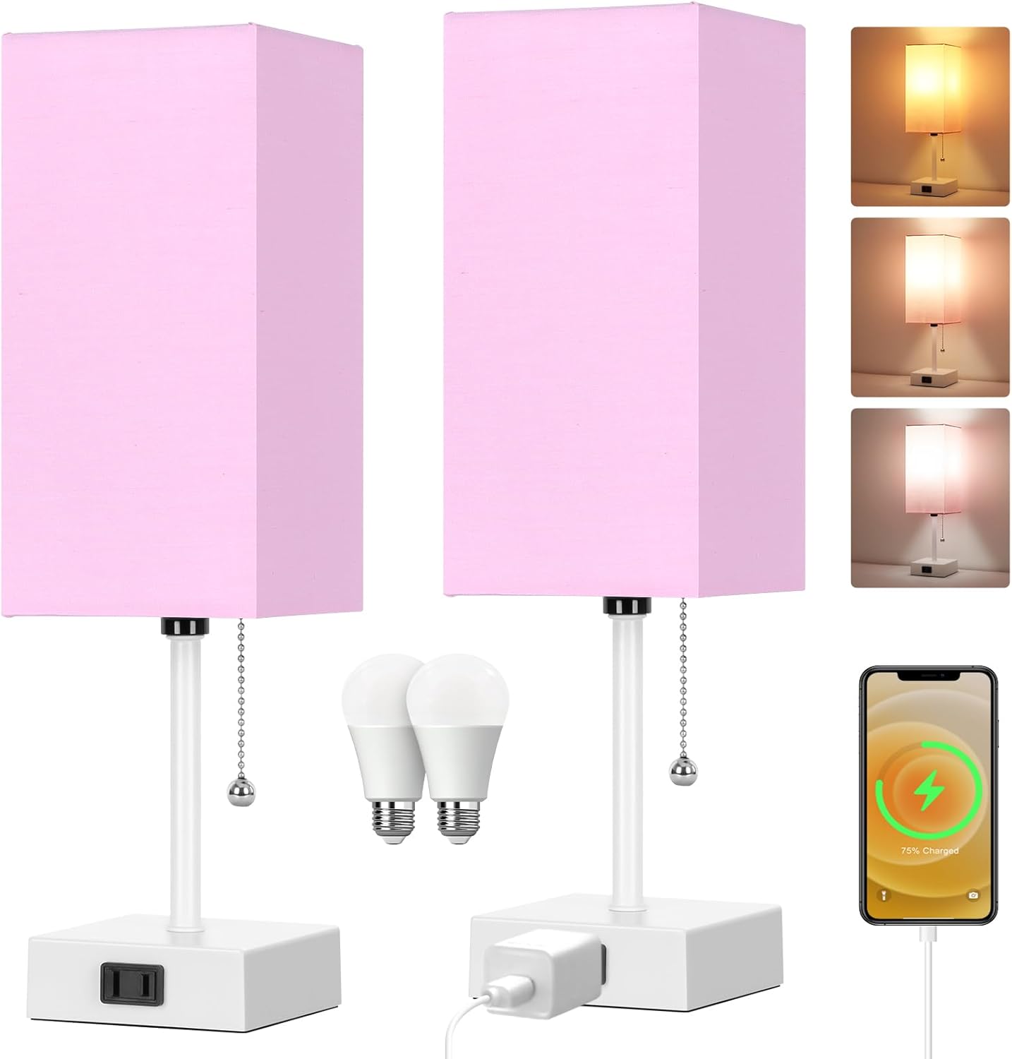 15 Table Lamp for Bedroom Set of 2 with 3 Color Modes