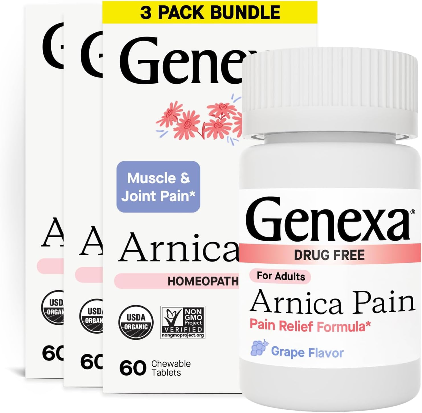 Genexa Arnica Tablets for Pain Relief - Organic Muscle Relief