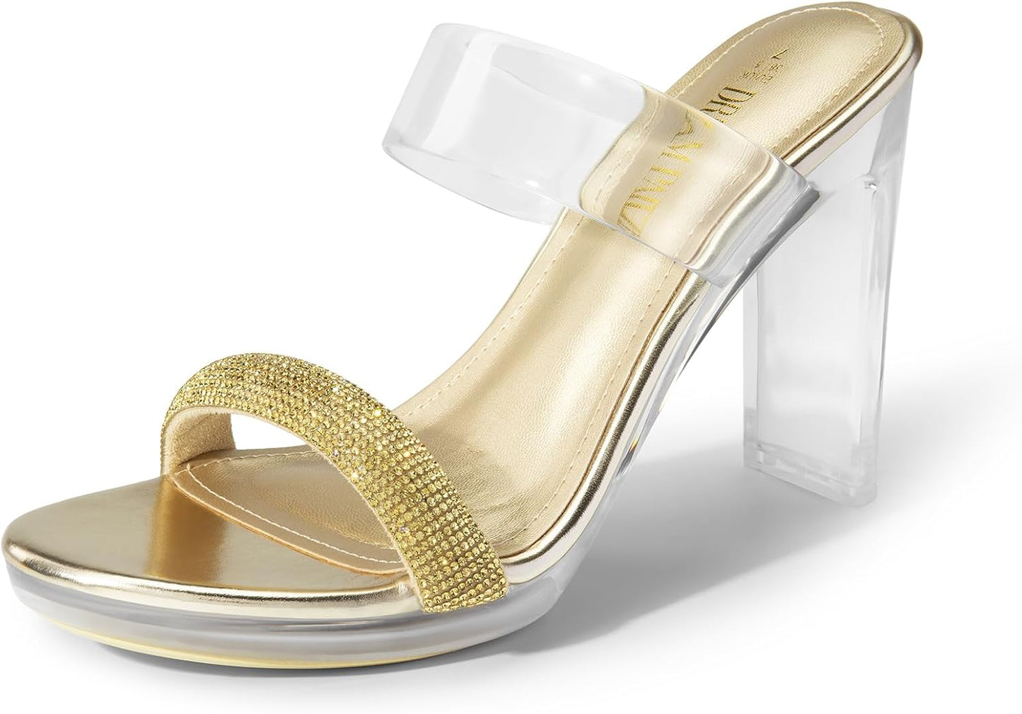 DREAM PAIRS Women's Clear Two Strap Open Toe Heels