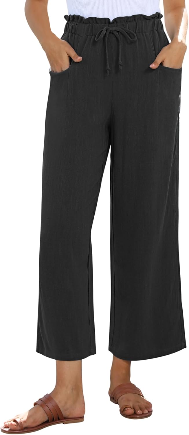 Wide Leg Linen Pants for Women - Casual Summer Palazzo Trousers