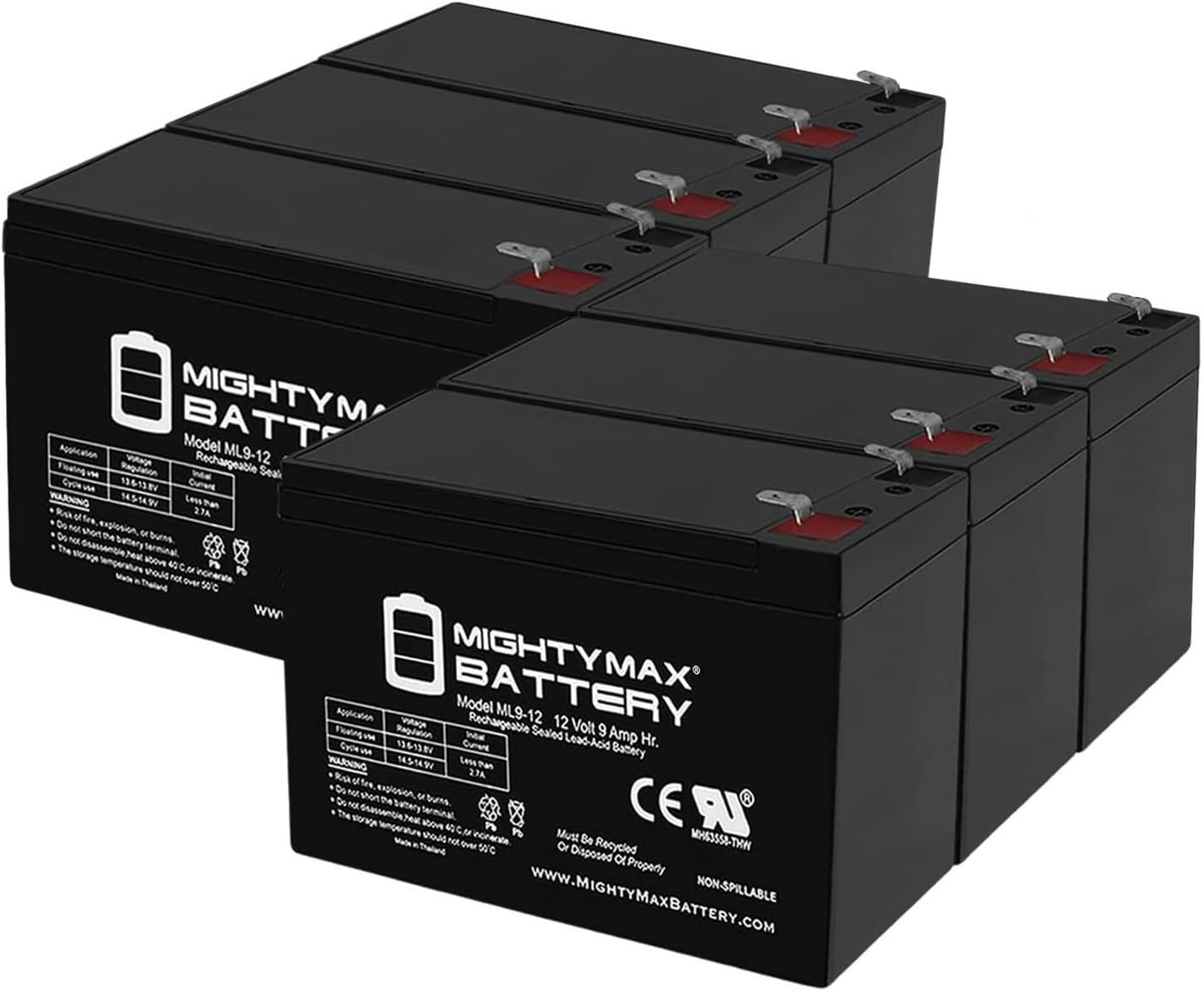 Mighty Max Battery ML9-12 Pack of 6 - Reliable 12V SLA Power