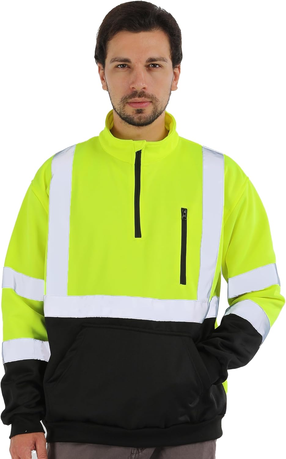 High Visibility Work Safety Sweater for Men with Reflective Stripes