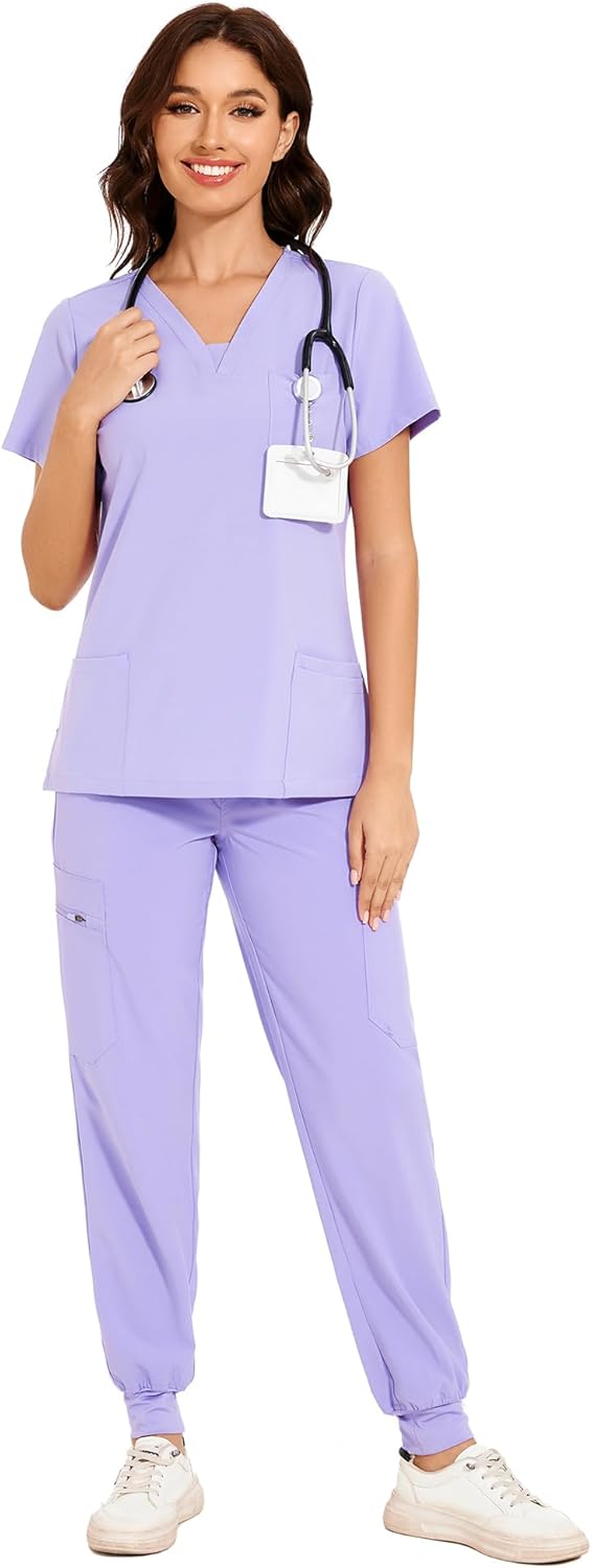 COZYFIT Scrubs for Women - V-Neck Top & Cargo Pants Set