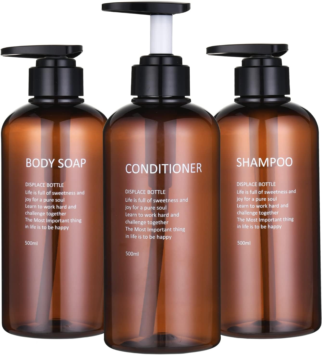 Refillable Amber Pump Bottles Set - 16.9oz Bathroom Essential
