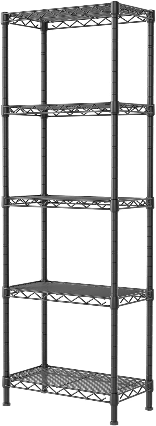 SINGAYE 5 Tier Adjustable Wire Shelving: Black, Space-Saving 10 D x 16 W x 55 H