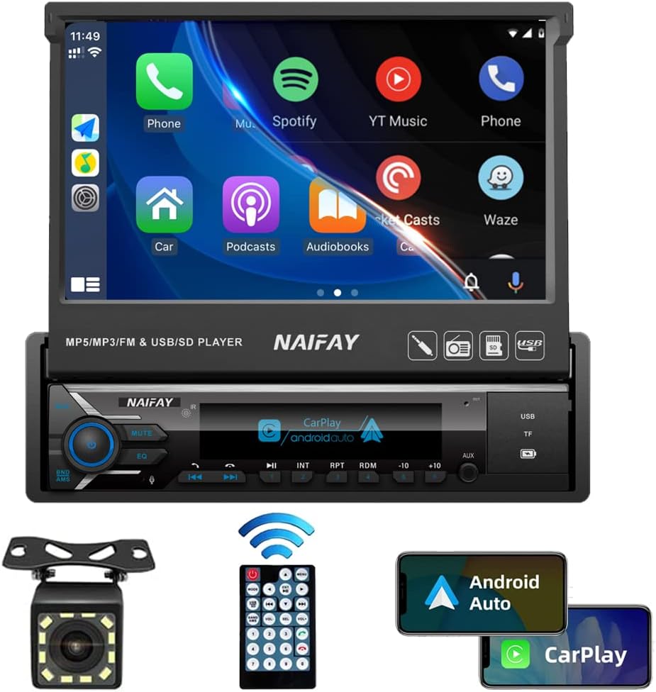 Naifay Single Din Touchscreen Car Stereo with Carplay & Android Auto