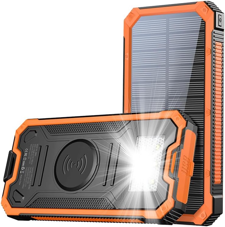 Solar Charger Power Bank 20000mAh Wireless Portable for Camping