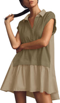 Womens Summer Sweatshirt Dresses V Neck Patchwork Mini - Oversized Fit